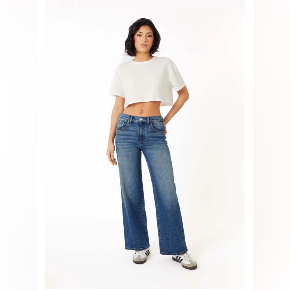 Level 99 Women's Mid Blue Wide Leg Jeans